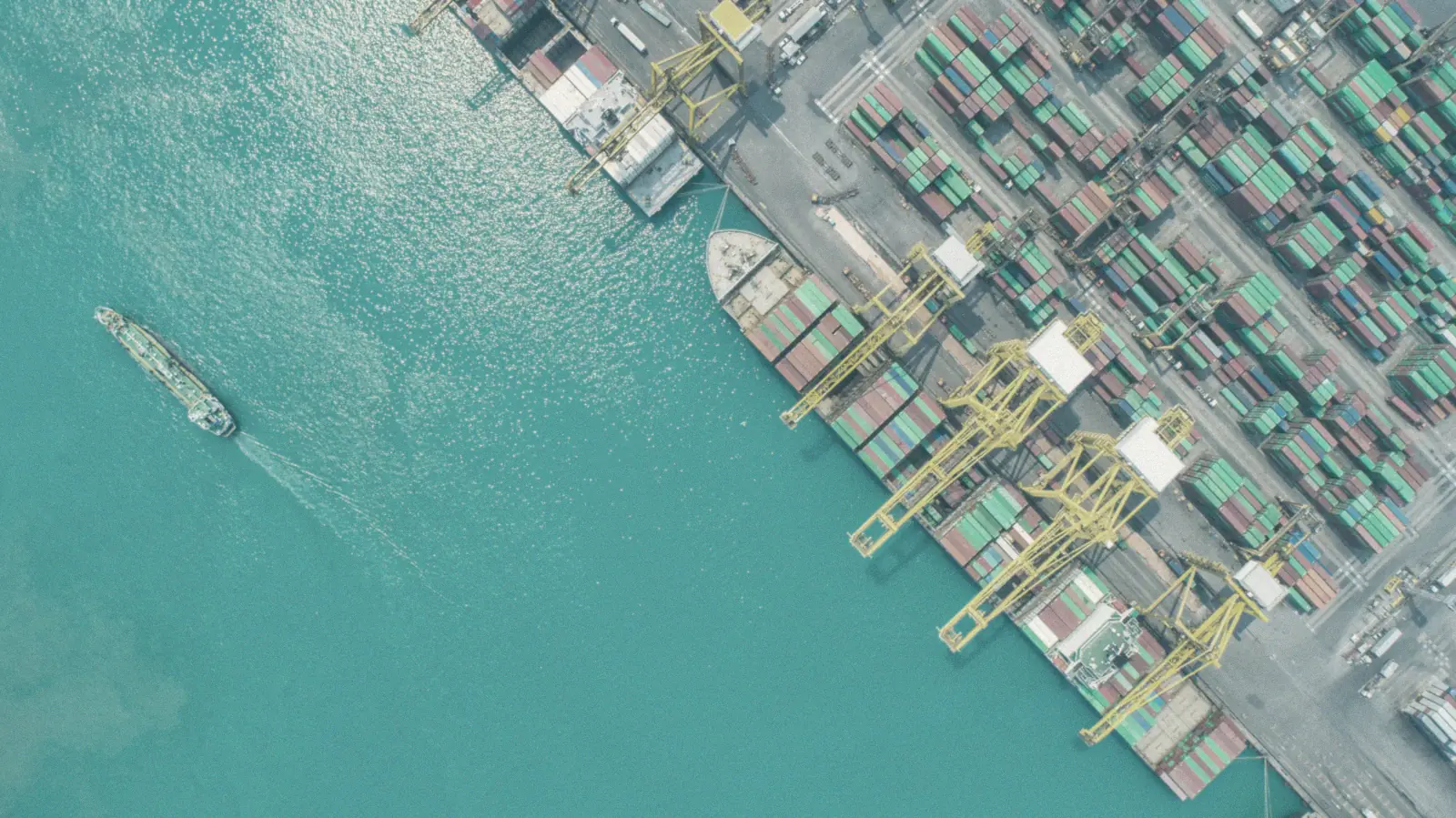 Aerial view of a container terminal and ship